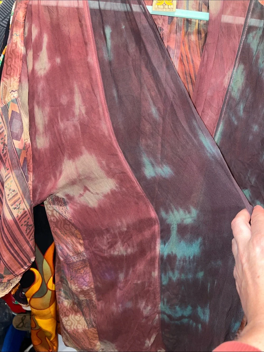 Silk 90s Kristine St RRik Uru Boho Tie-Dye Open Kimono Jacket